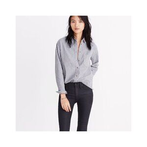Madewell G7438 Flannel Westward Shirt Womens XS Long Sleeve Striped Gray White